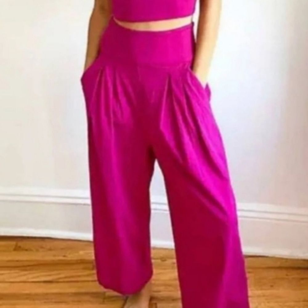 Free People Larissa Pant Cropped Wide Leg in Raspberry Red Pink
